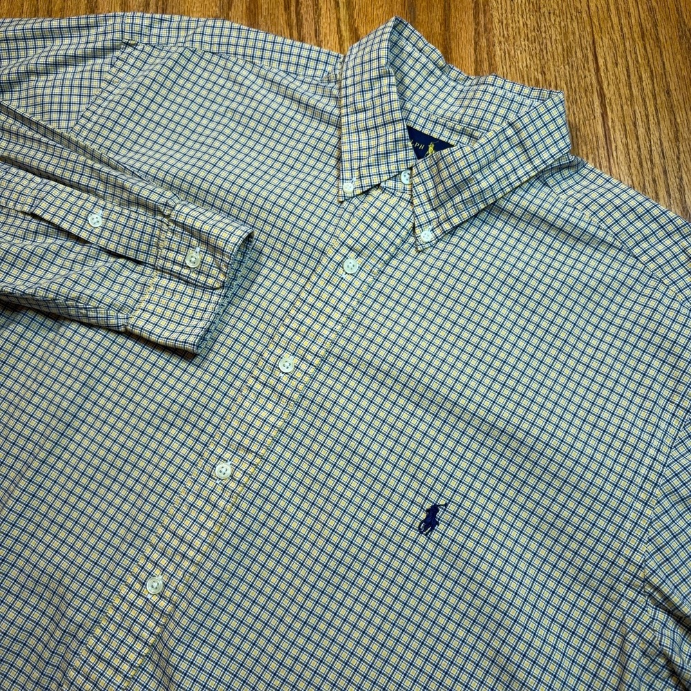 Polo‎ Ralph Lauren Shirt Men's XLT Tall Button Down Classic Fit Yellow Plaid